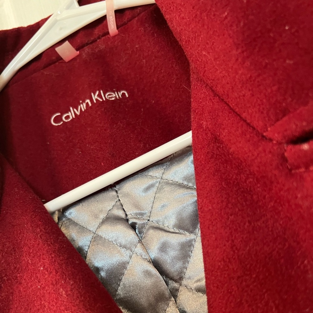 Calvin Klein Red Coat size Small. Asymmetrical zip up coat/lined warm jacket - Picture 6 of 16